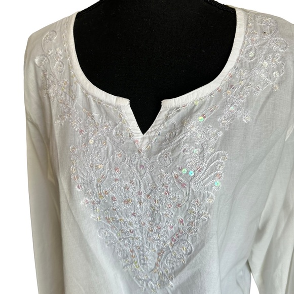 Ruby'N'Style Embroidered and Sequenced Blouse Size FREE White 100% Cotton - Picture 16 of 17